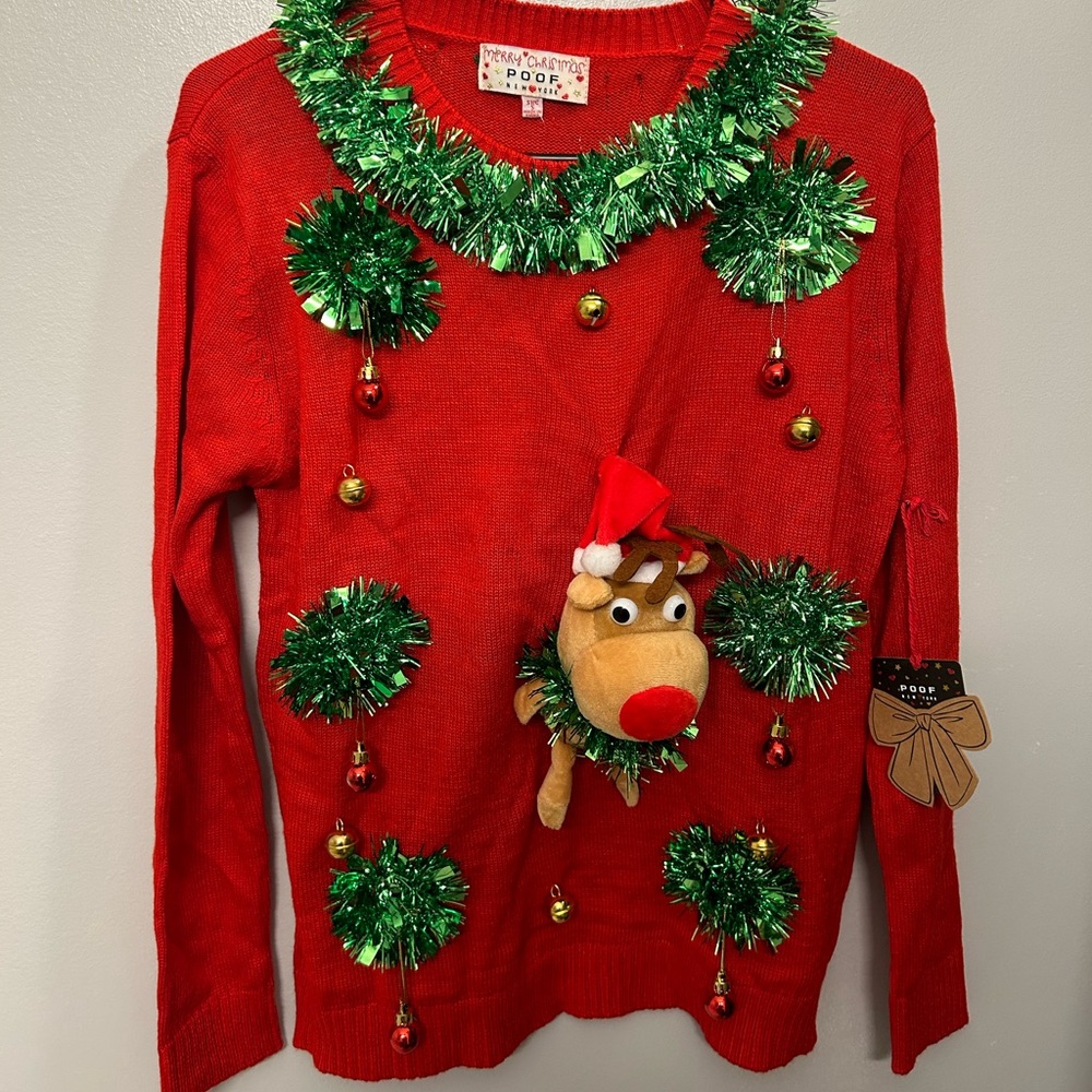 NWT - 3D Reindeer Ugly Christmas Sweater with Ornaments